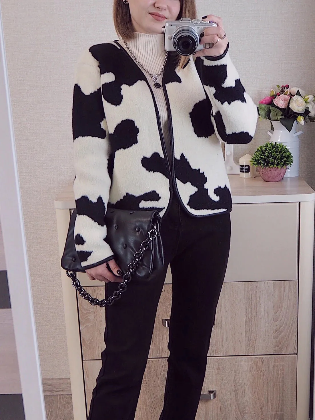 Punk Style Gothic Crop Wool Knitted Y2K Coats Fashion Color Block Long Sleeve Woman Cardigan Jackets Warm Streetwear 2023 C-142