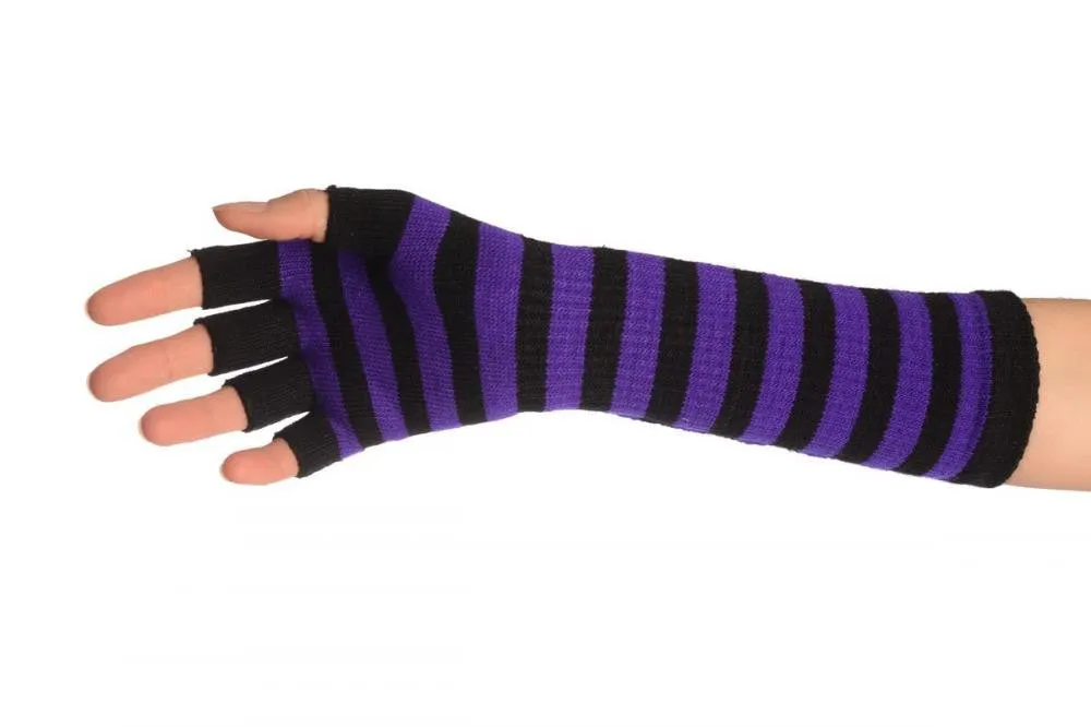 Purple & Black Stripes Fingerless Gloves