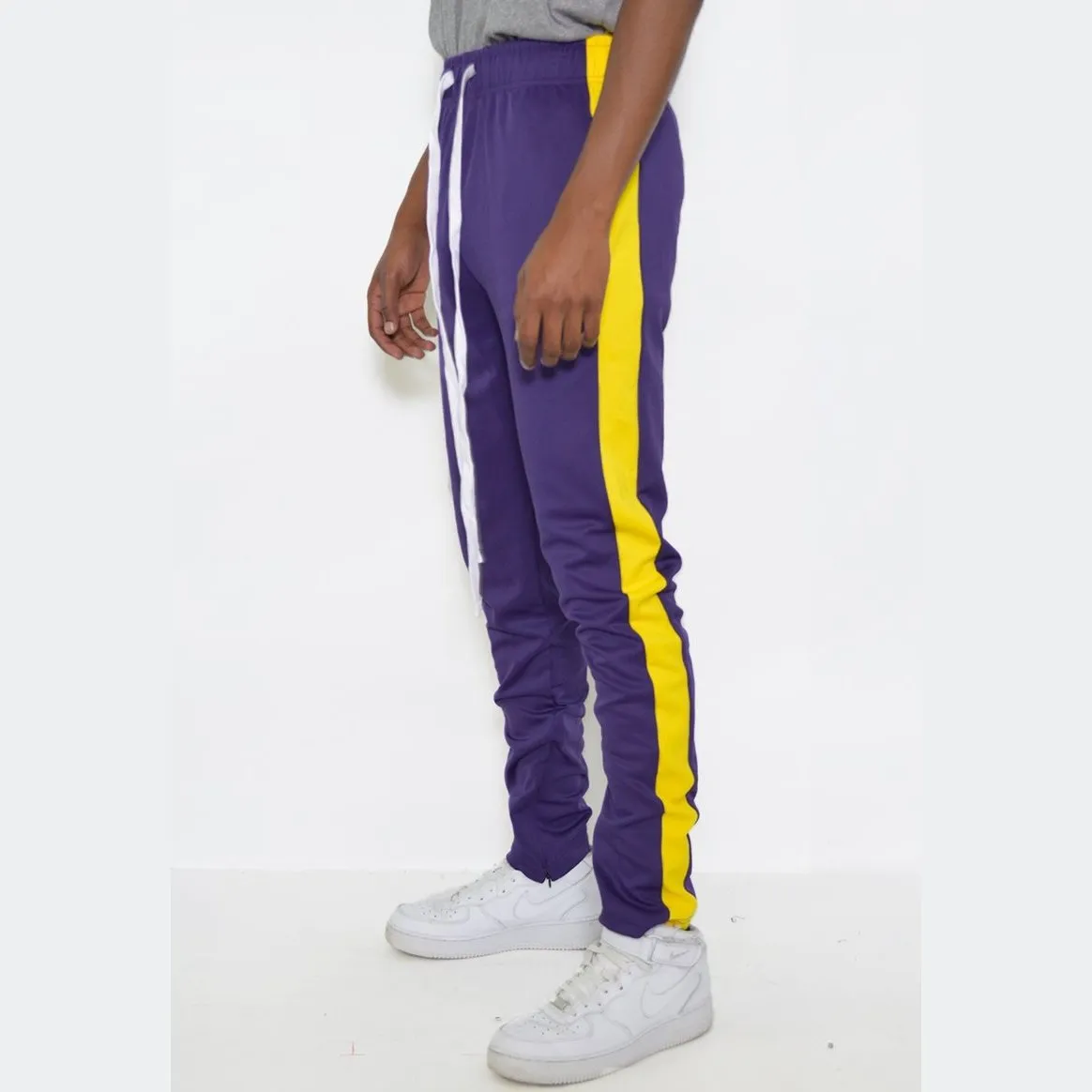 Purple & Yellow Slim Fit Track Pants