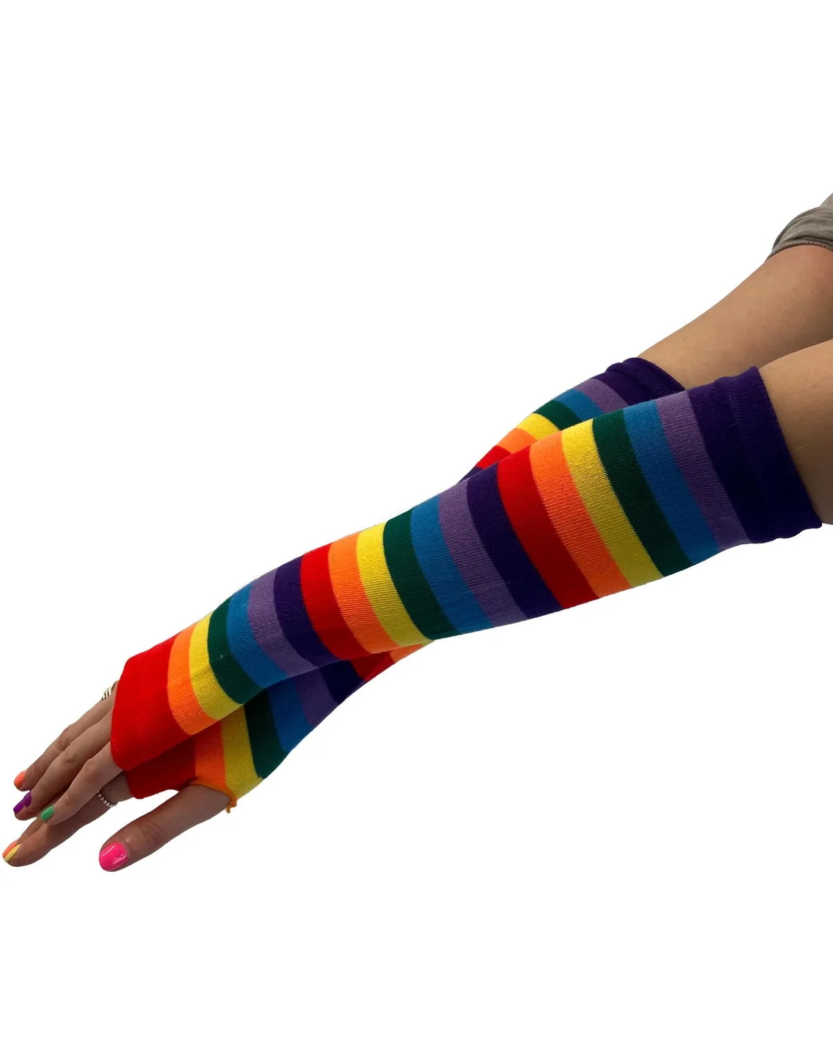 Rainbow Stripe Fingerless Gloves