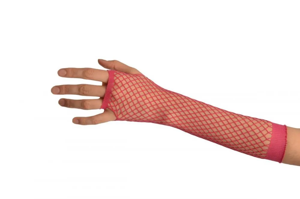 Raspberry Red Fishnet Fingerless Party Gloves