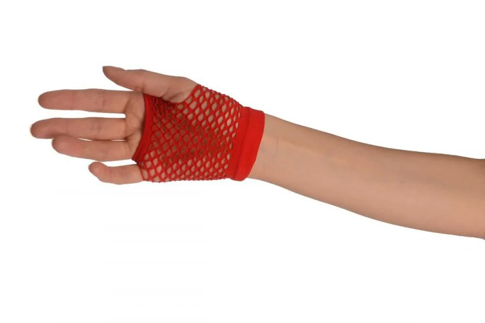 Red Fishnet Fingerless Party Gloves