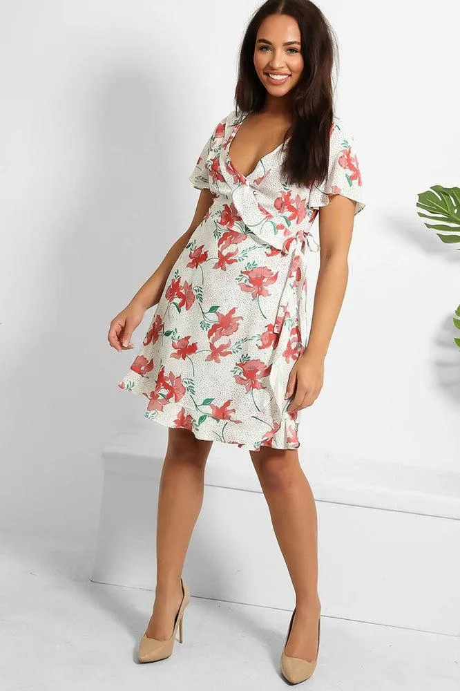 Red Floral Print Wrap Mini Dress