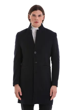 Regular Fit Cachet Notch Lapel Navy Overcoat