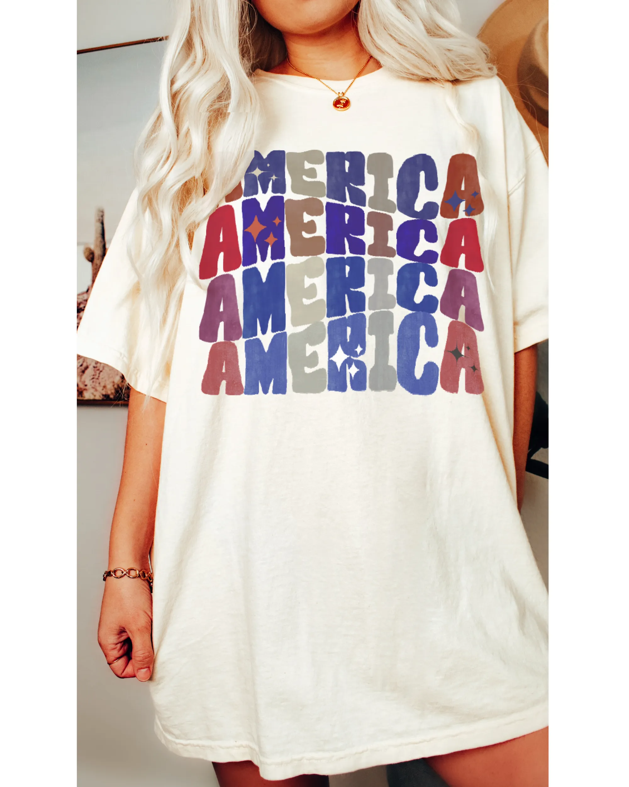 Retro America 4th of July  T-Shirt, Retro Inspired Vintage Inspired '70's Design, Bella Canvas® T-Shirt, T-Shirt Dress