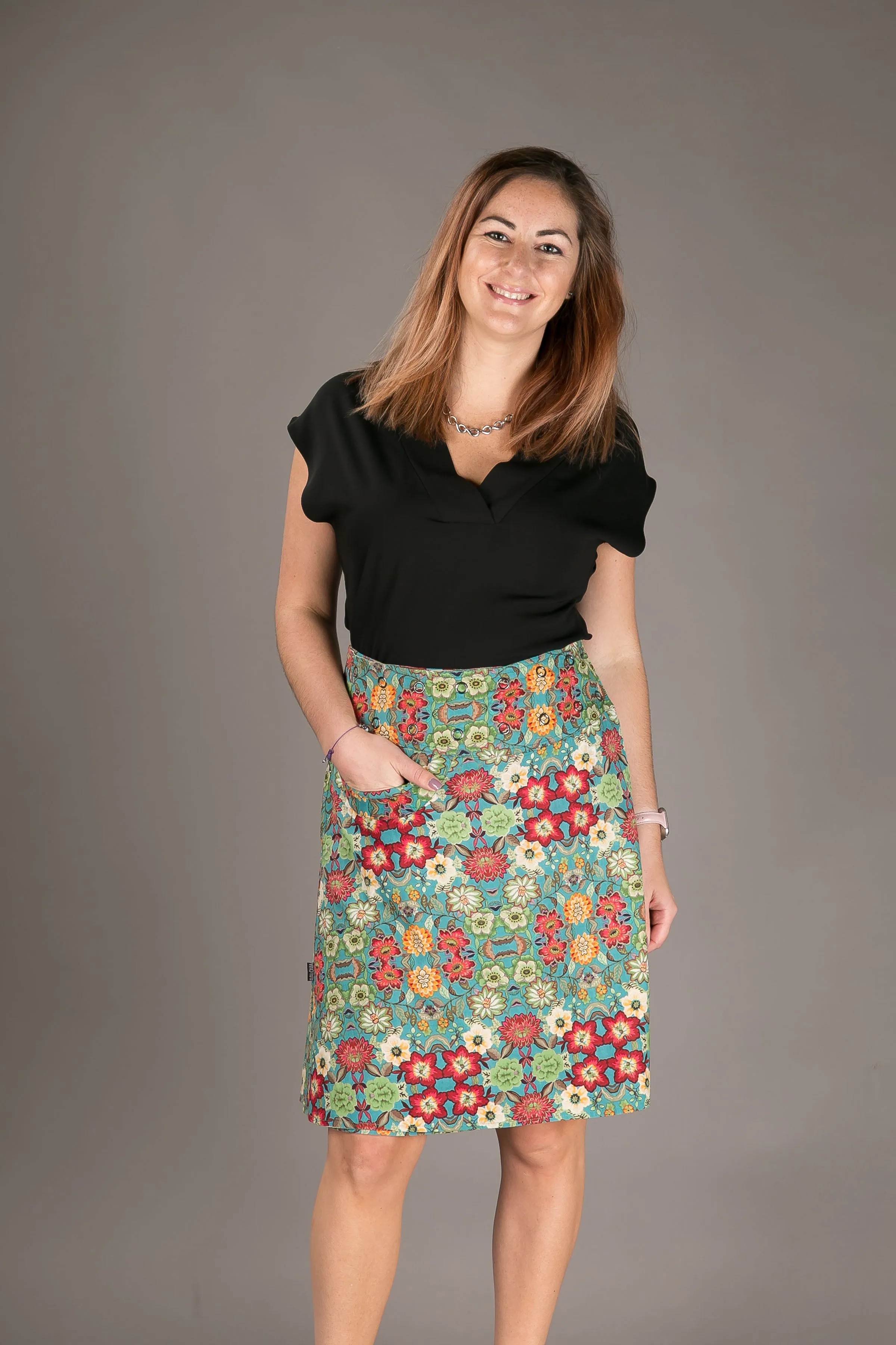 Reversible A Line Yellow Green Floral Print with Pocket