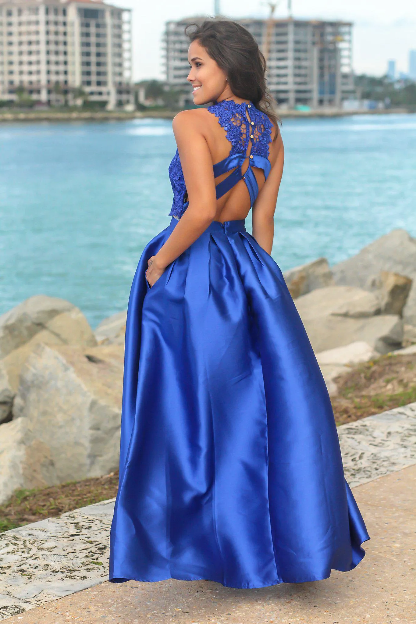 Royal Blue Maxi Dress with Crochet Top