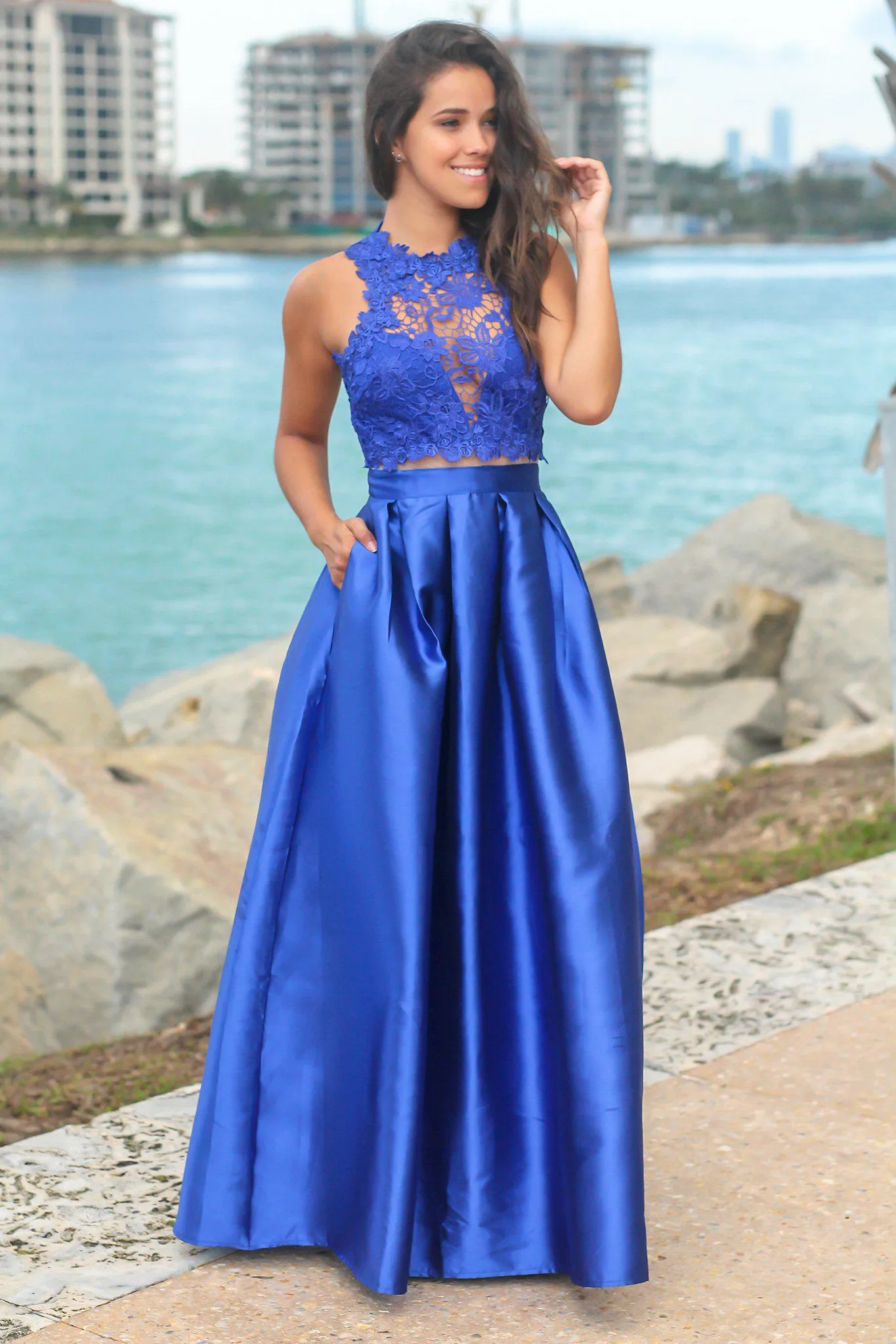 Royal Blue Maxi Dress with Crochet Top