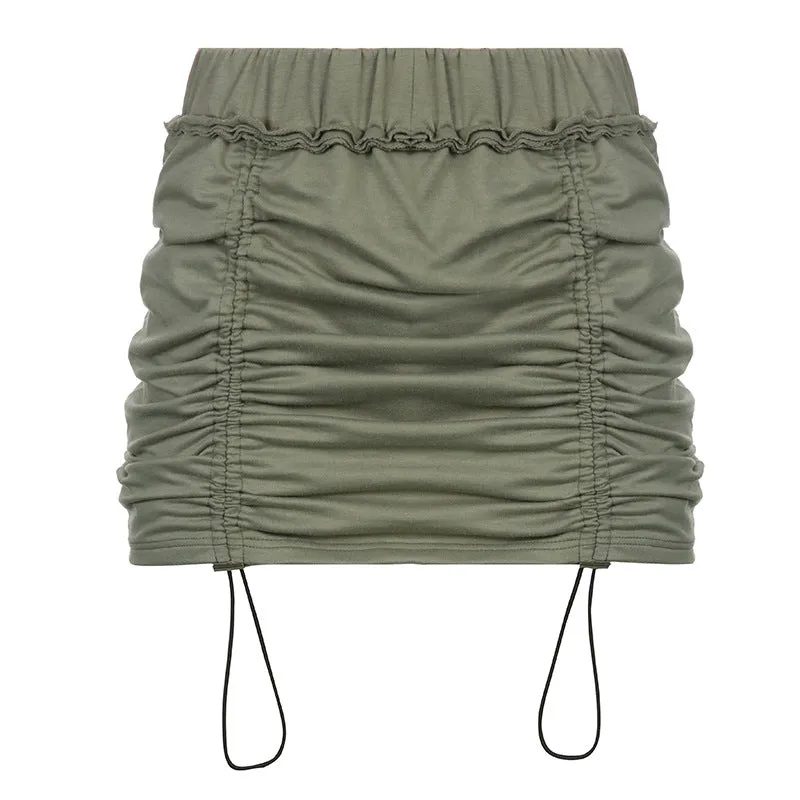 Ruched pleated pig nose drawstring tight hip skirt chic kawaii shorts skirt combo sweatpants