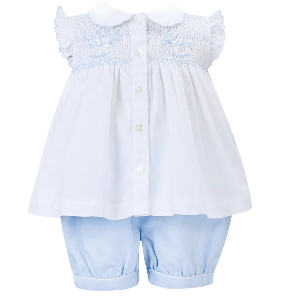 SARAH LOUISE -  2 Piece Smock Short Set - Baby Blue