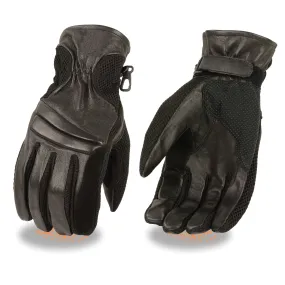 SH296 Men's Black Leather and Mesh Racing Gloves