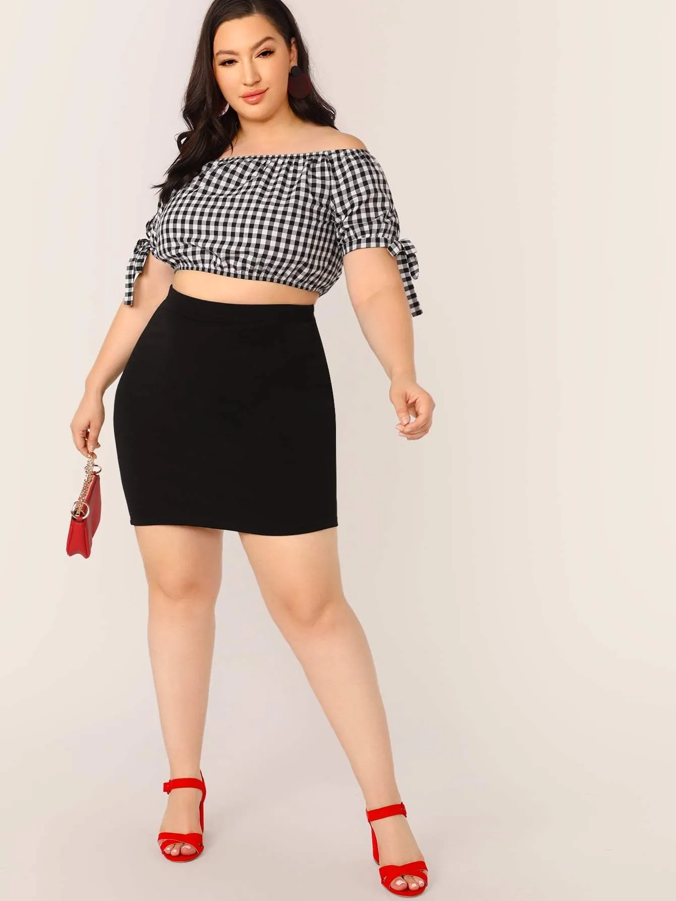 SHEIN Plus Elastic Waist Solid Pencil Skirt