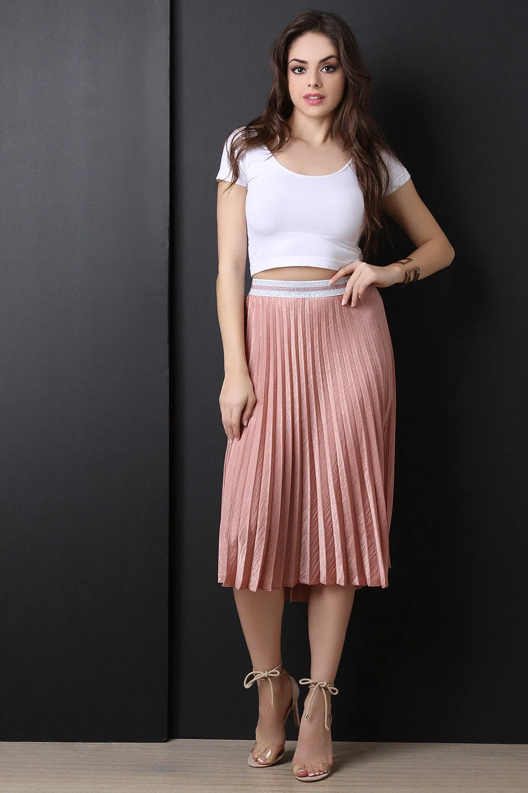 Silky High Waisted Pleated Midi Skirt