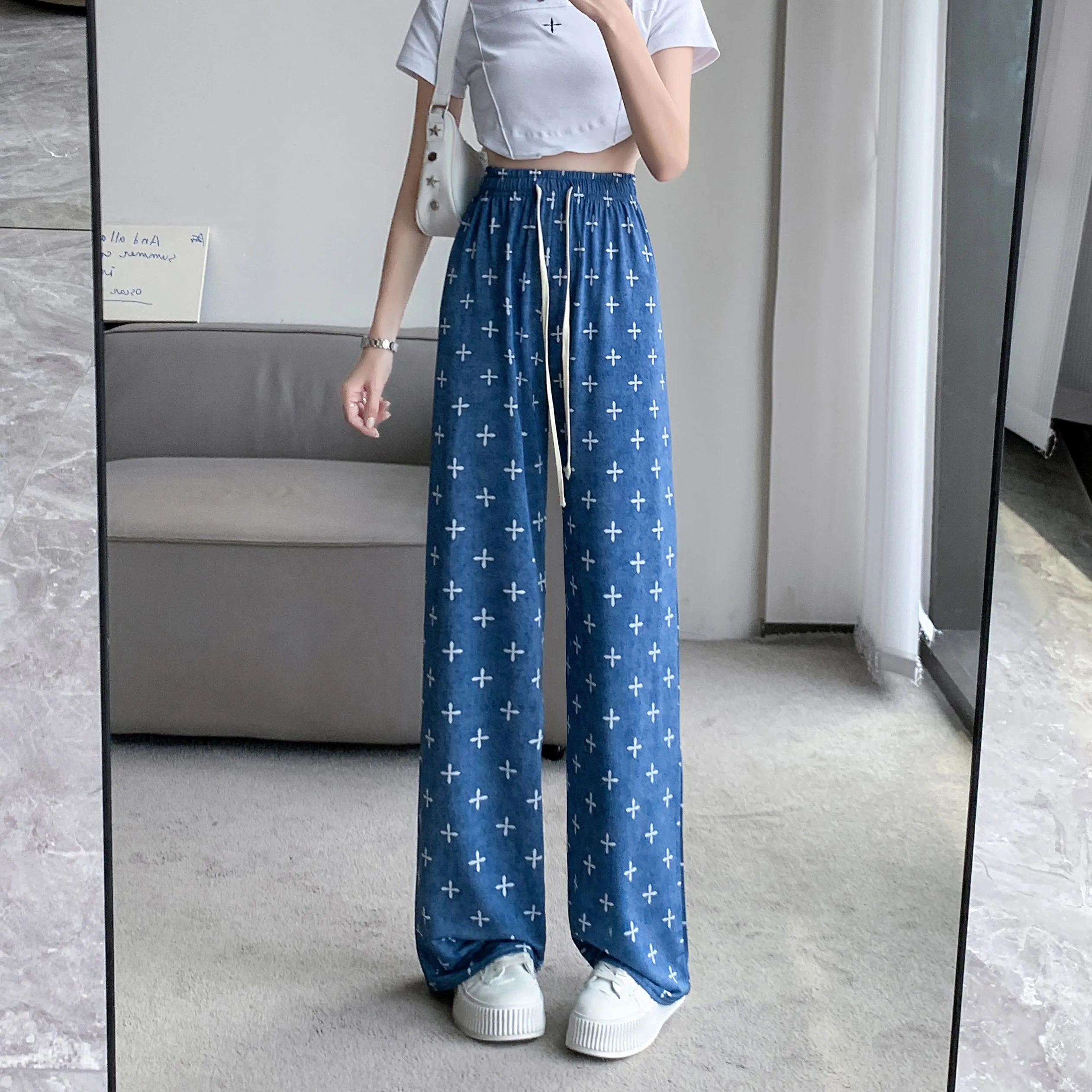 Silky Slimming High-Waisted Straight Leg Loose Fit Denim Thickness Pants