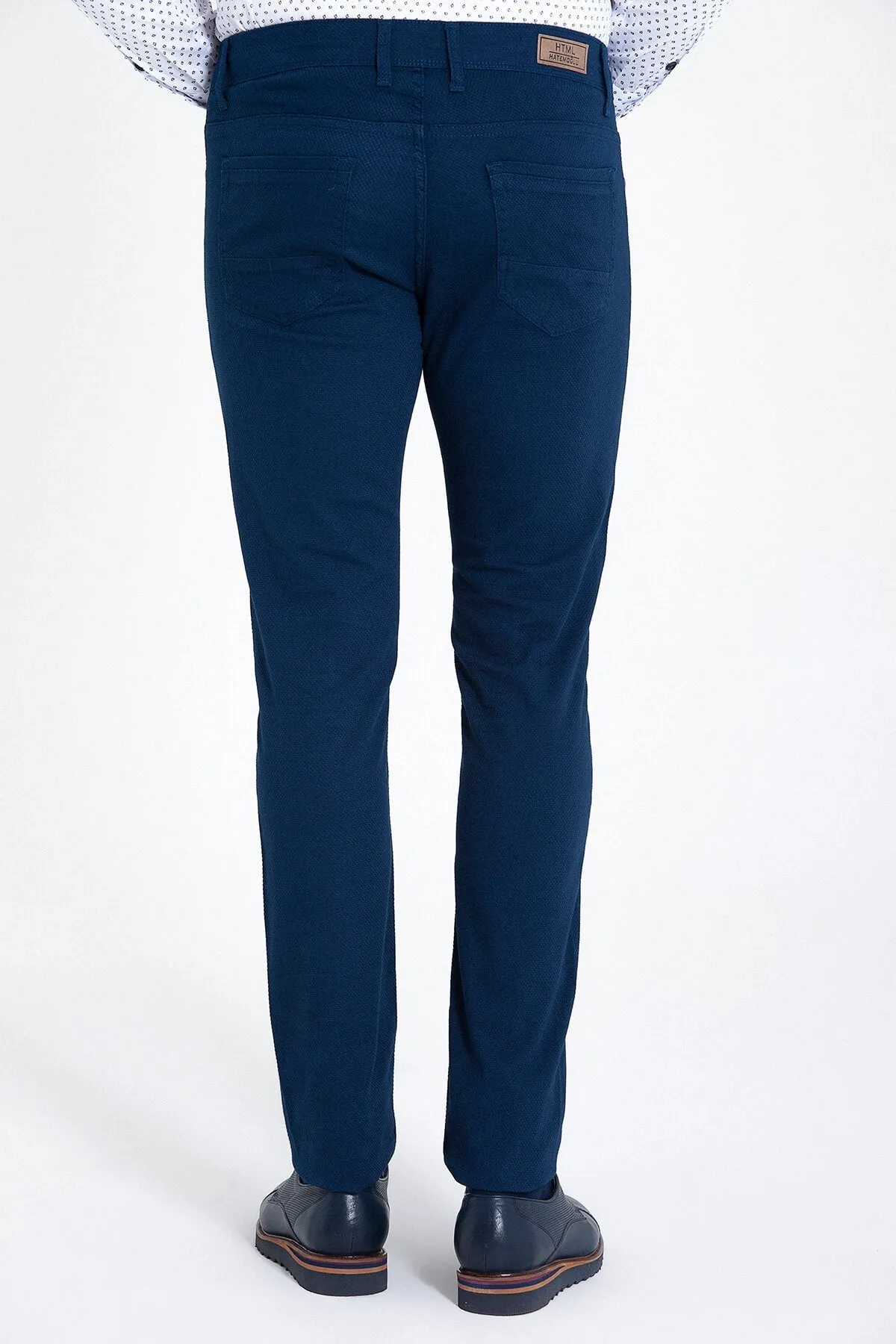 Slim Fit Low Waist Light Navy Cotton Casual Pants