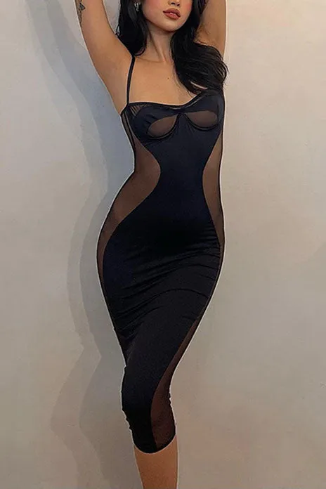 Sling Wrap Breast Mesh Panel Dress