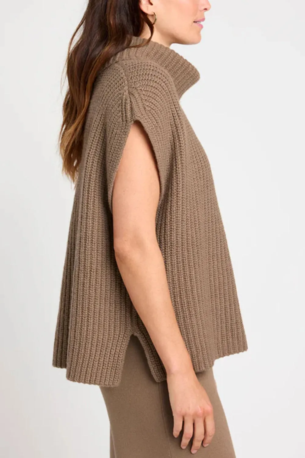 Slit Turtleneck Cap Sleeve Sweater