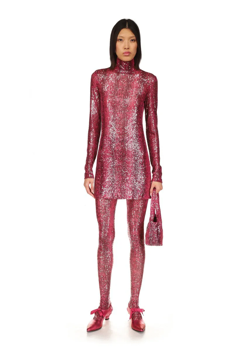 Snakeskin Sequin Turtleneck Dress