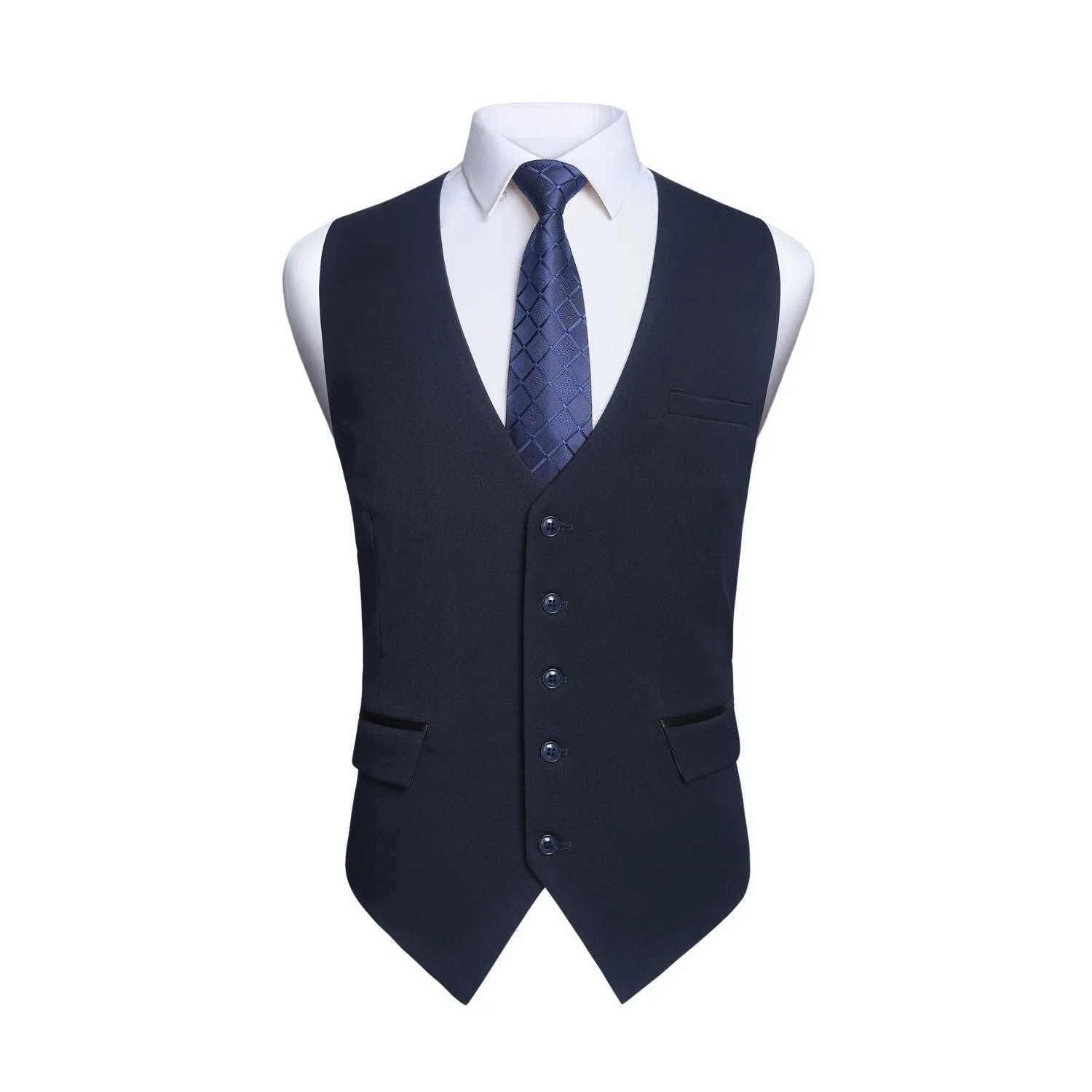 Solid Slim Suit Vest - B1-NAVY BLUE