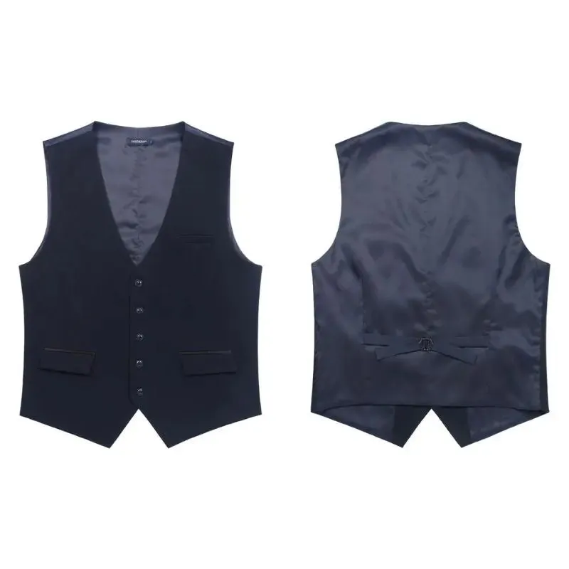 Solid Slim Suit Vest - B1-NAVY BLUE