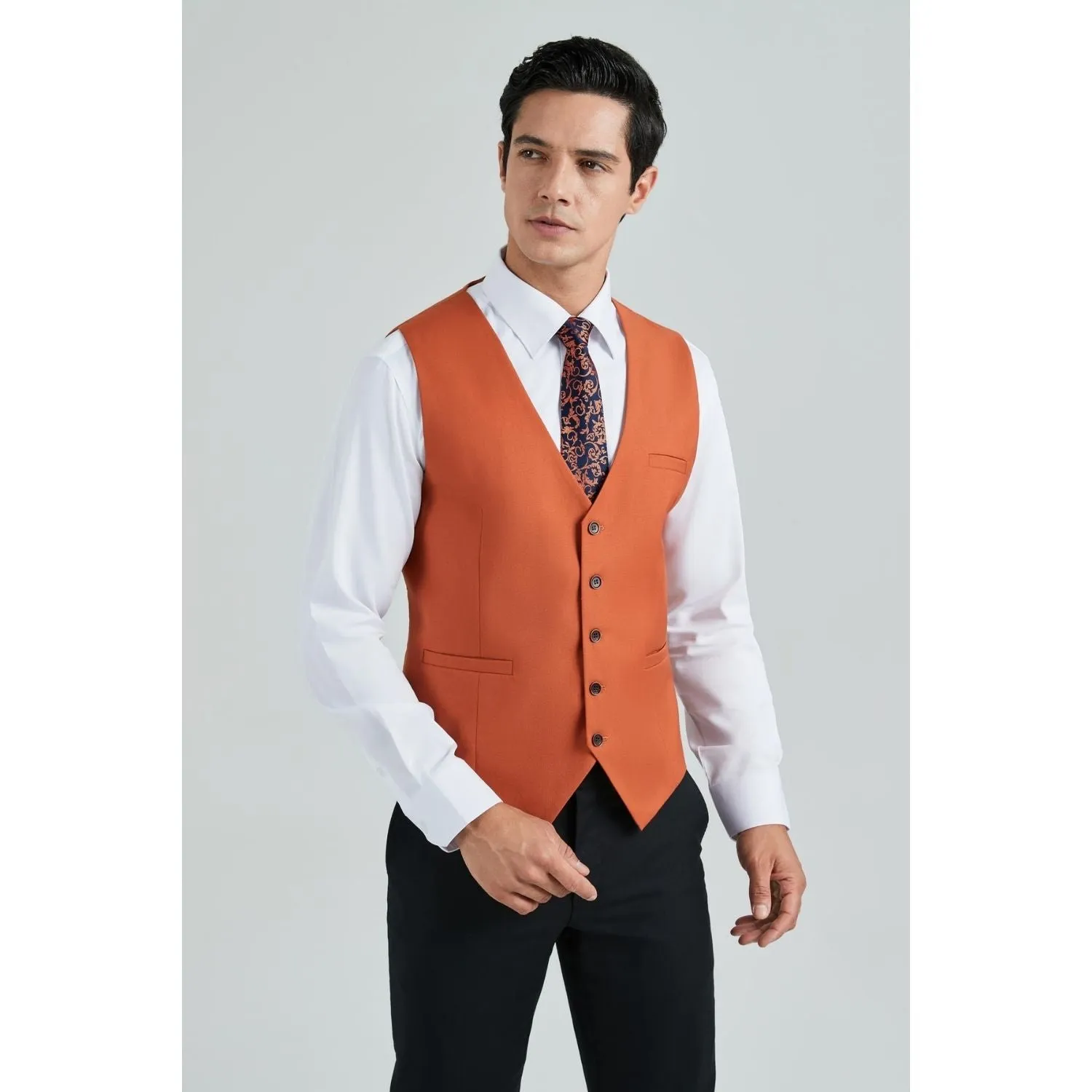 Solid Slim Suit Vest - DARK ORANGE