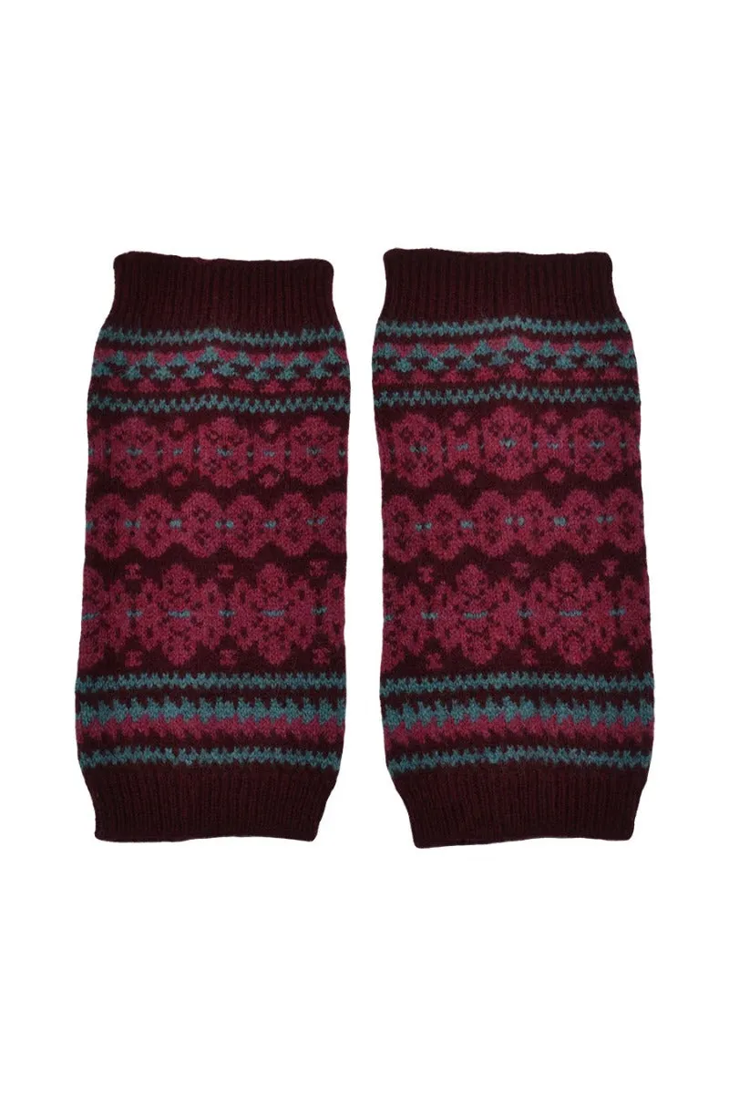 Stockbridge Fair isle Wrist Warmer Fingerless Gloves - Burgundy