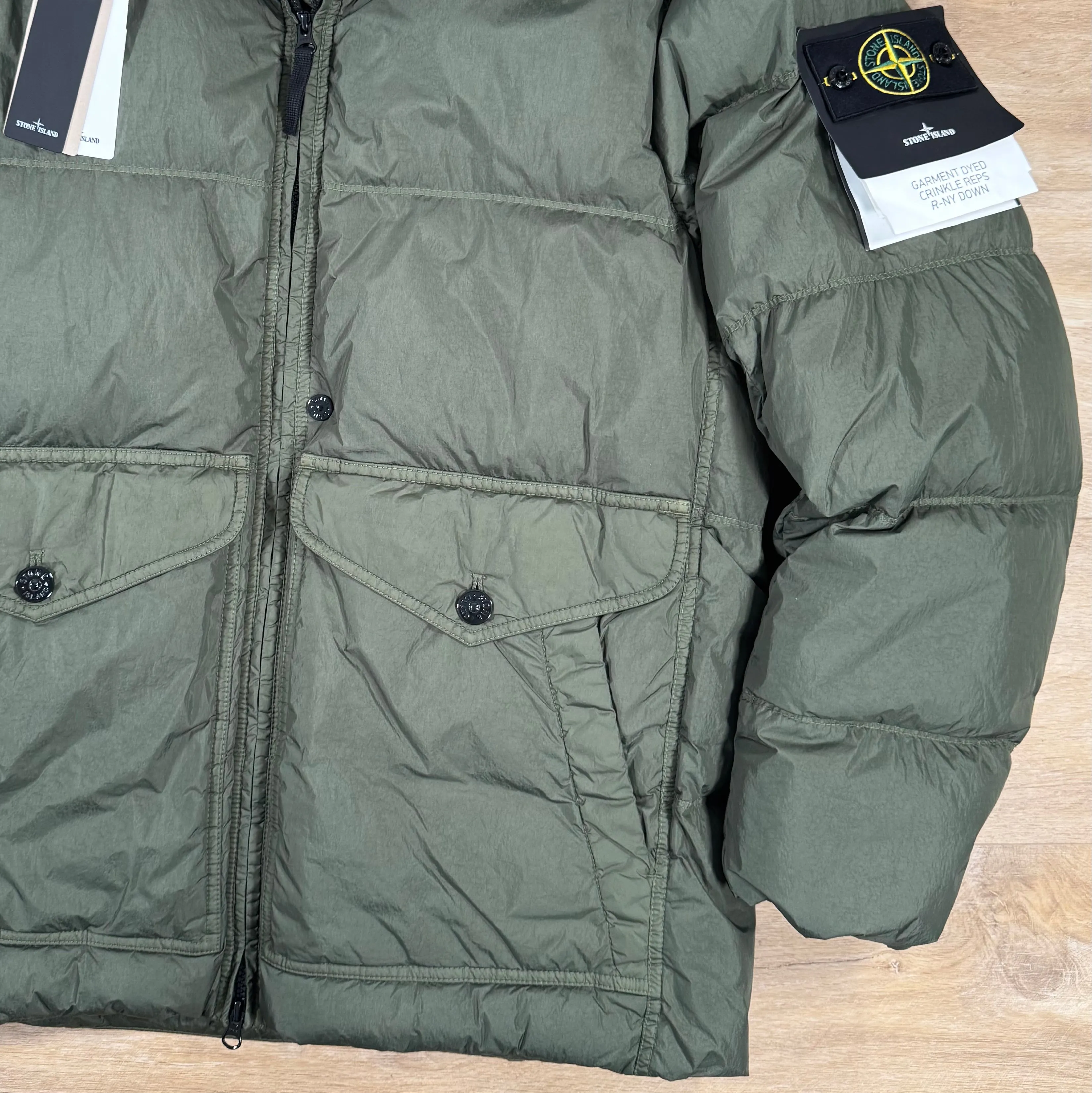 Stone Island Crinkle Reps R-NY Down Parka in Musk Green