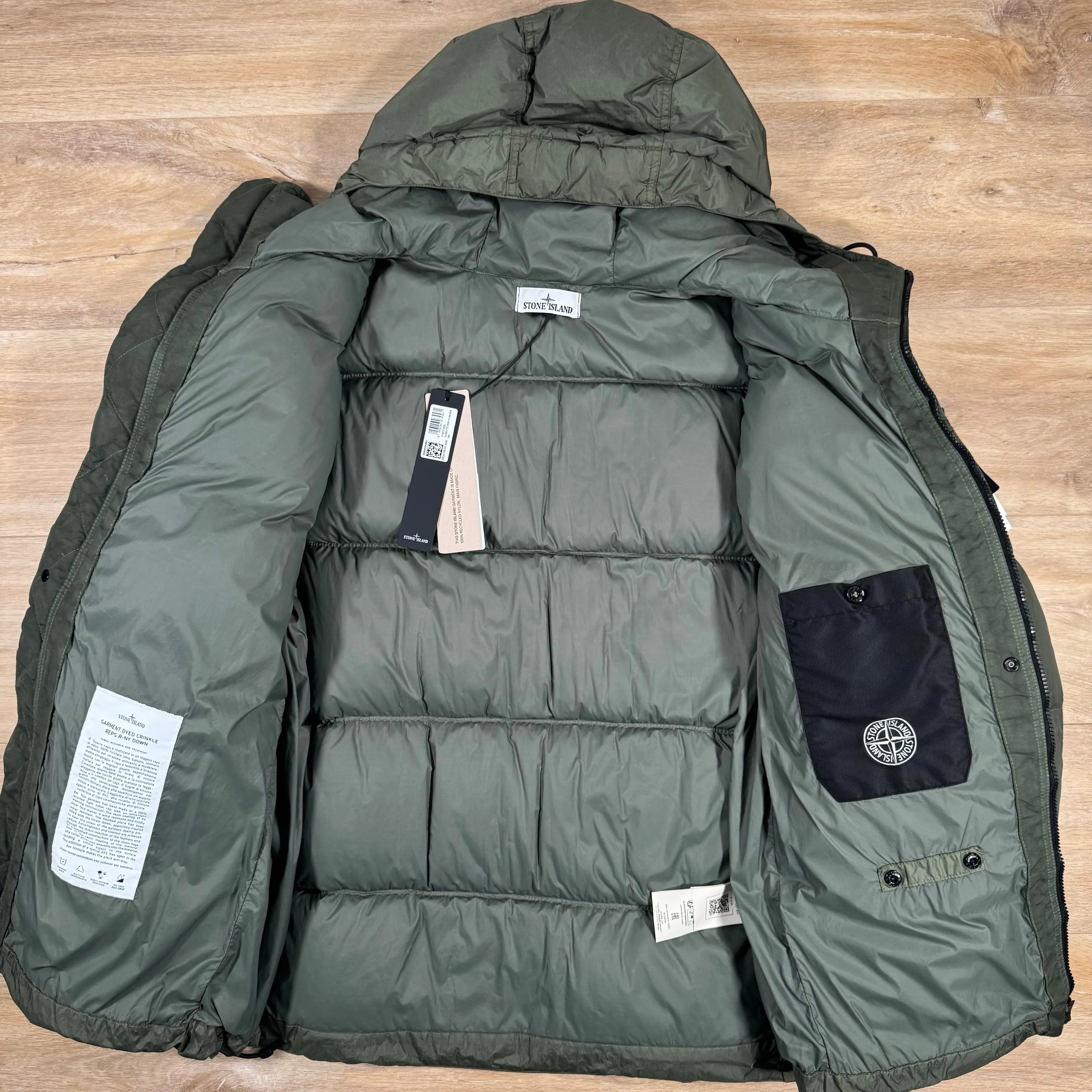 Stone Island Crinkle Reps R-NY Down Parka in Musk Green