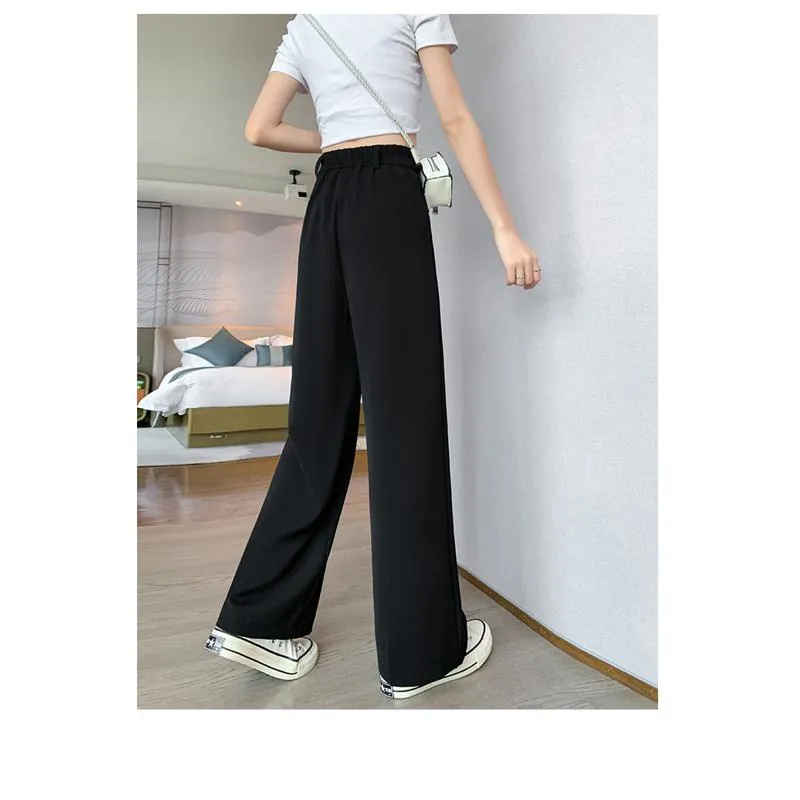 Straight Floor-Length High-Waisted Casual Loose Fit Wide-Leg Pants