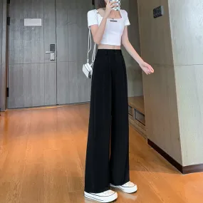 Straight Floor-Length High-Waisted Casual Loose Fit Wide-Leg Pants