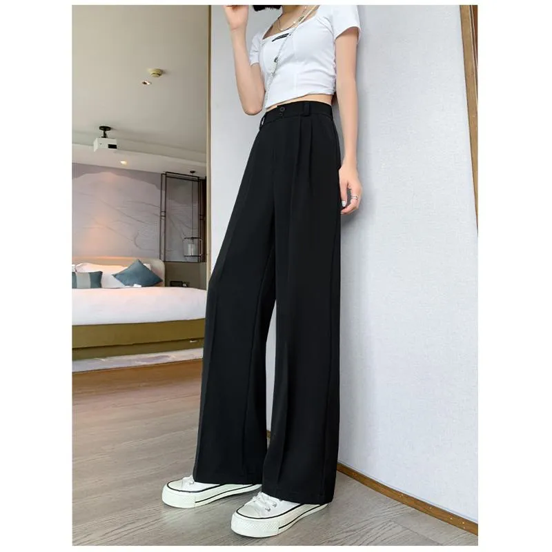 Straight Floor-Length High-Waisted Casual Loose Fit Wide-Leg Pants