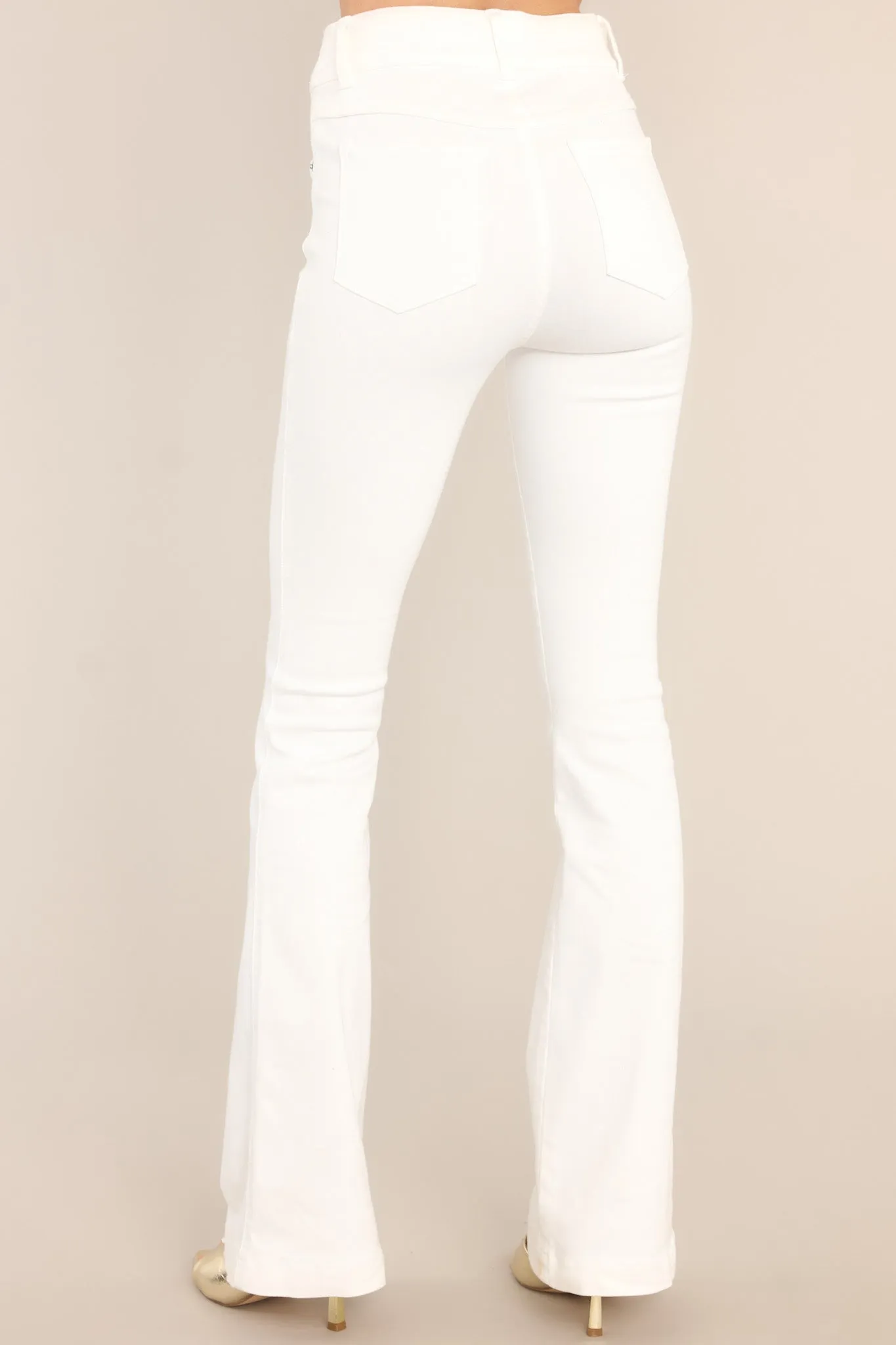 Stretch Pull On White Flare Jeans