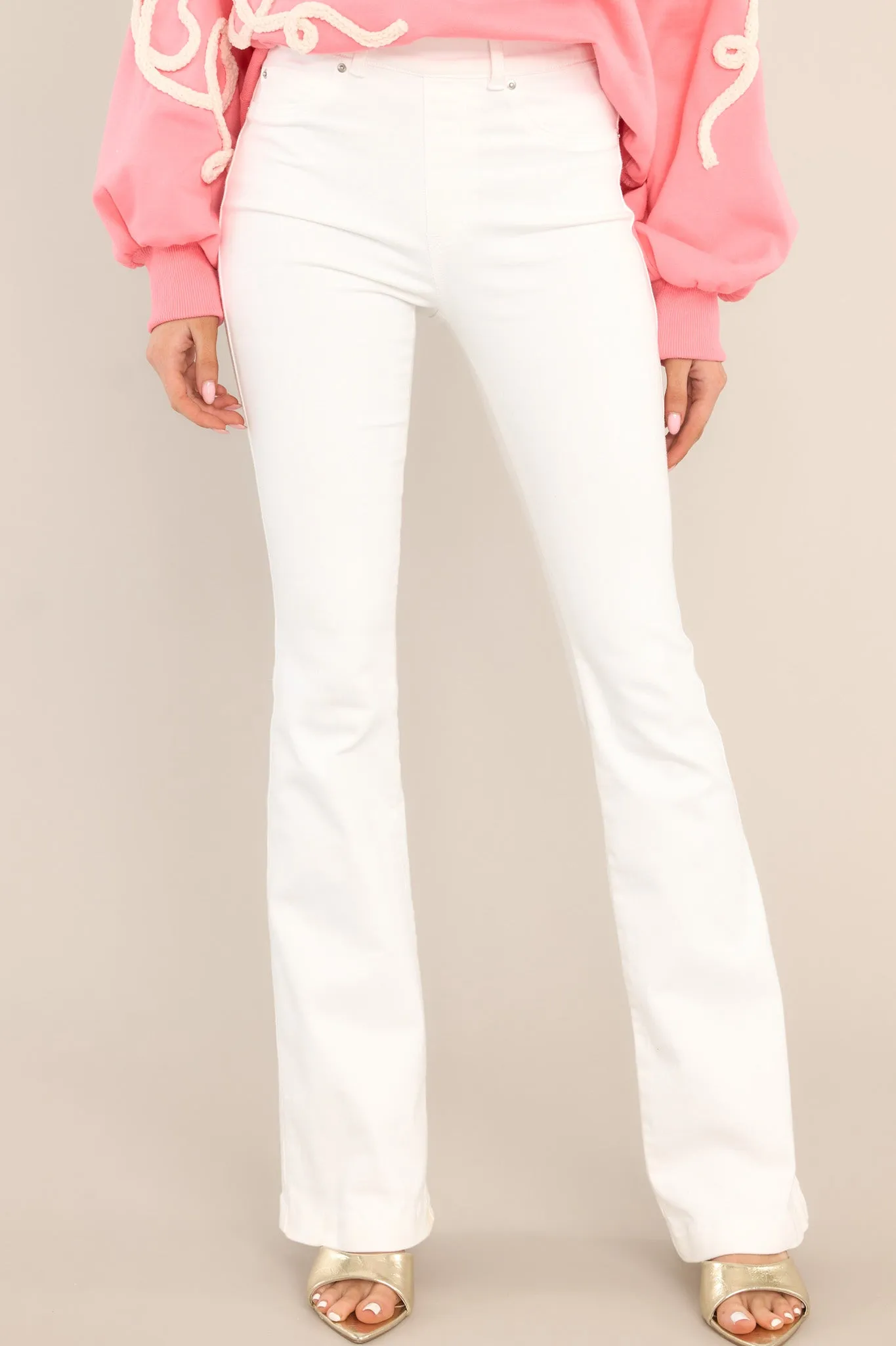 Stretch Pull On White Flare Jeans