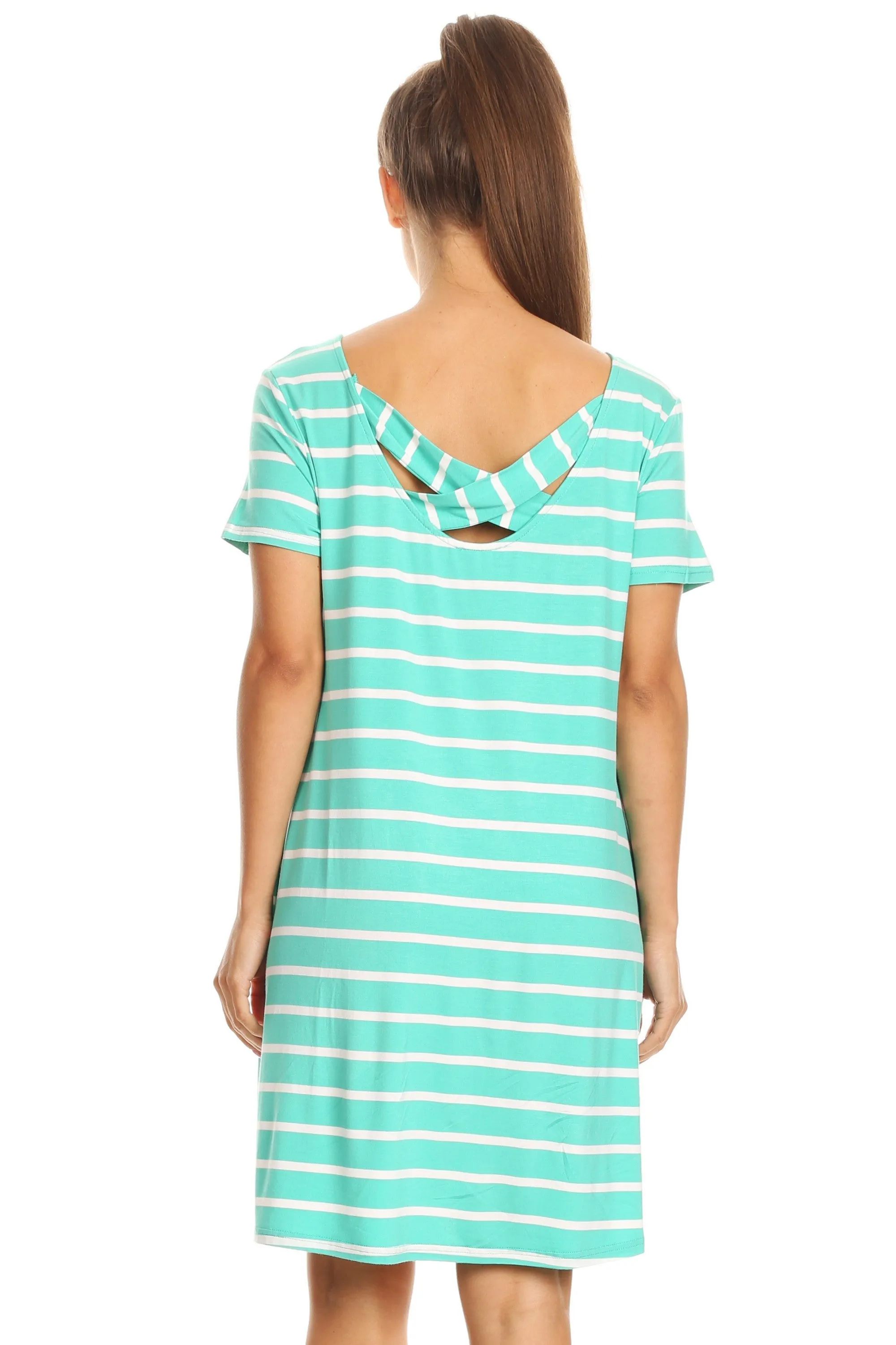 Striped Criss Cross Back Tunic Dress with Pockets