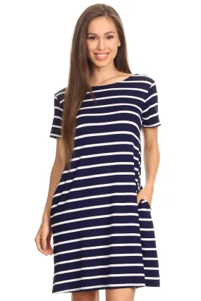 Striped Criss Cross Back Tunic Dress with Pockets