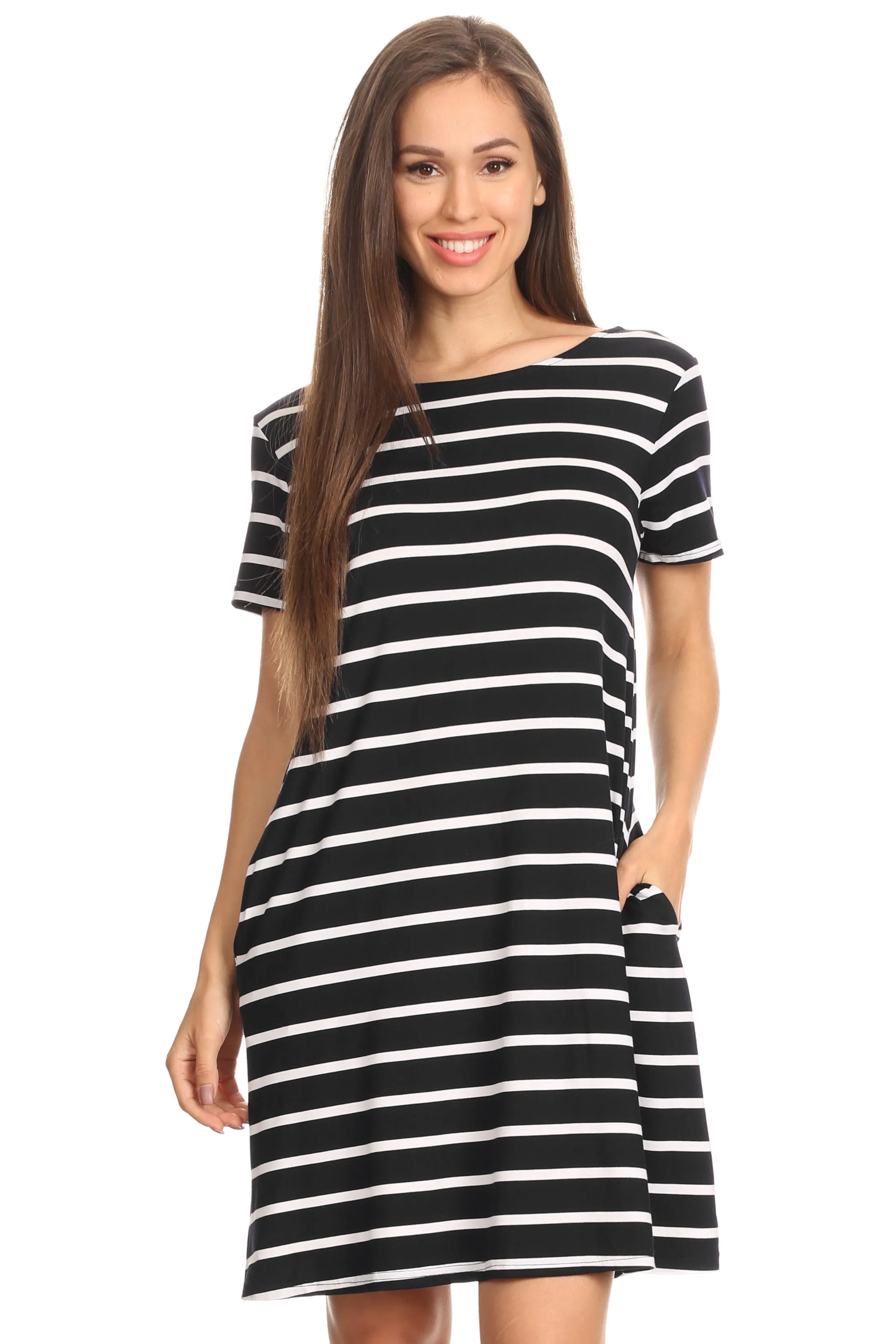 Striped Criss Cross Back Tunic Dress with Pockets