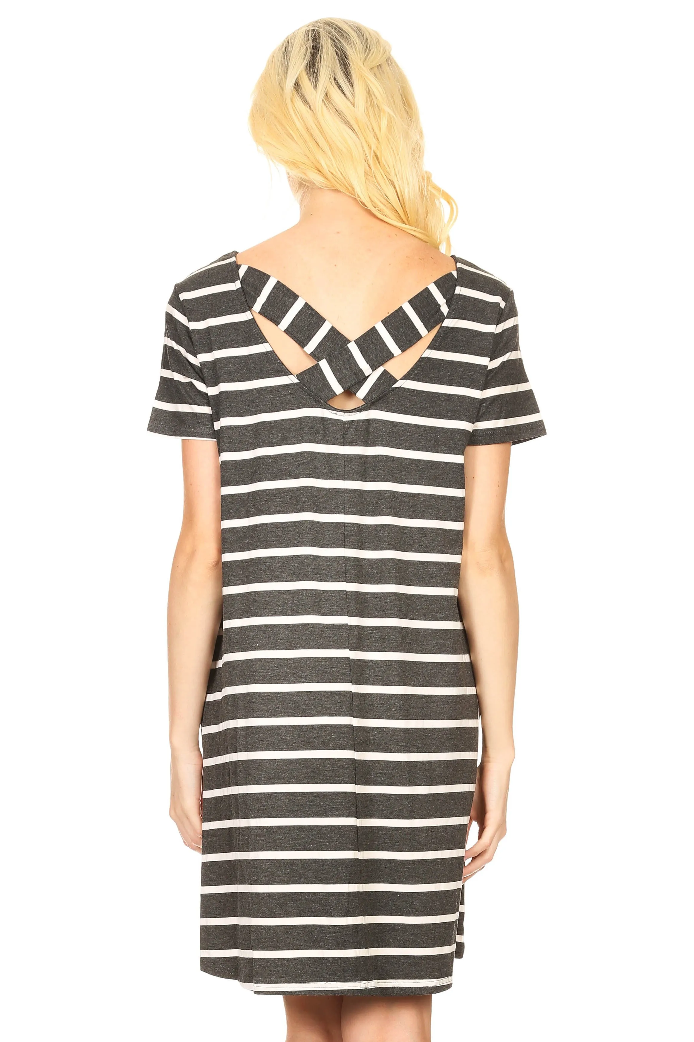 Striped Criss Cross Back Tunic Dress with Pockets