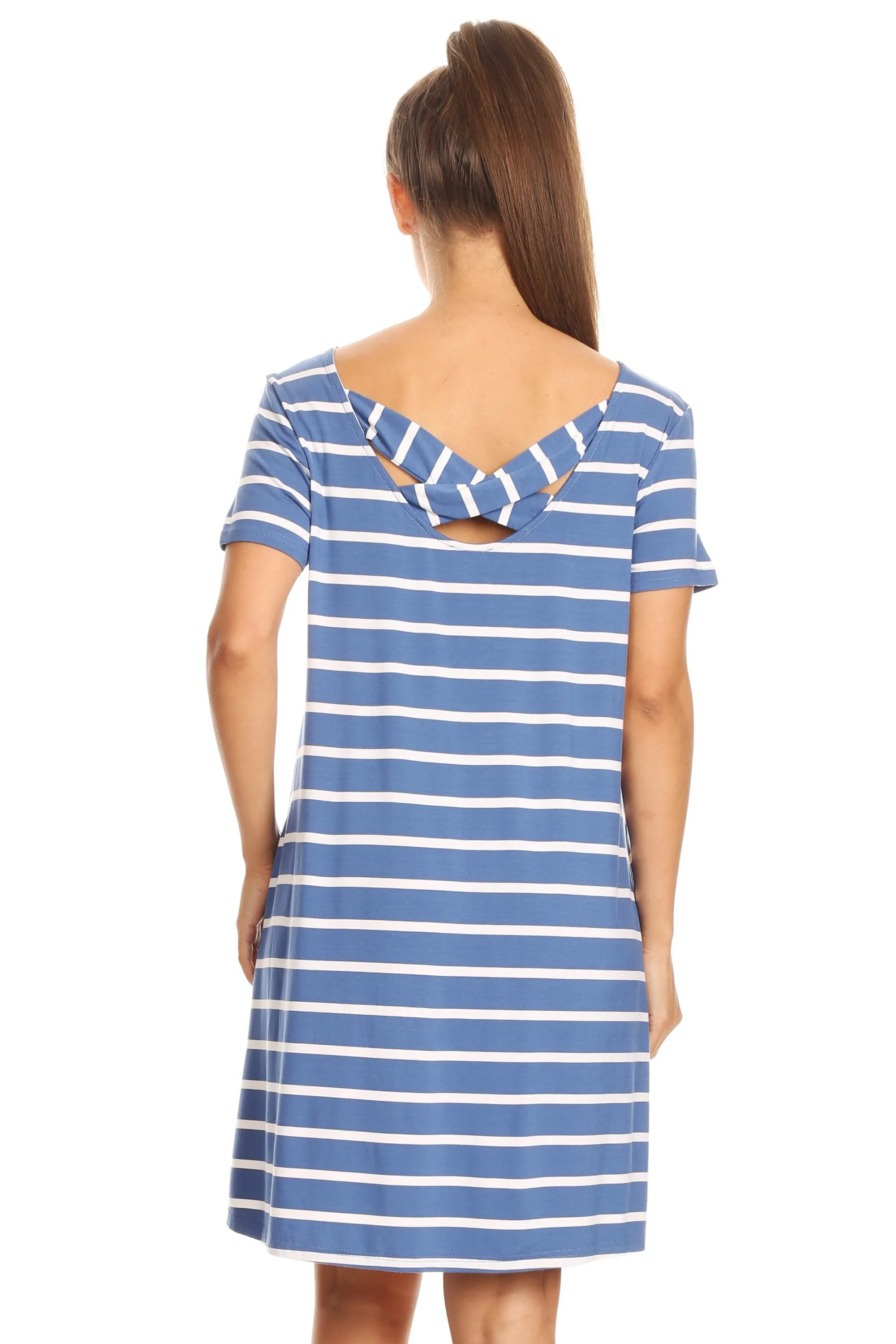 Striped Criss Cross Back Tunic Dress with Pockets