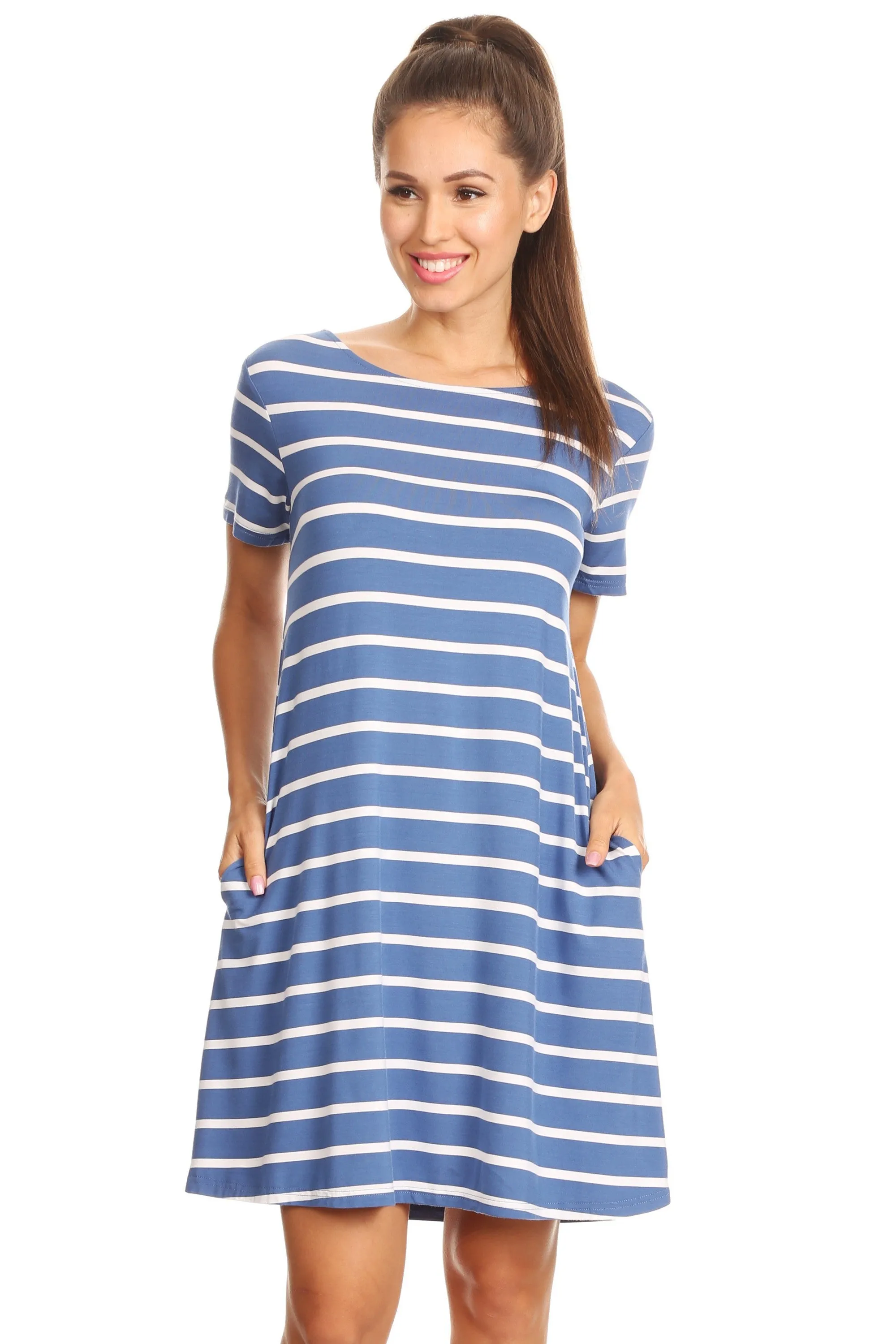 Striped Criss Cross Back Tunic Dress with Pockets