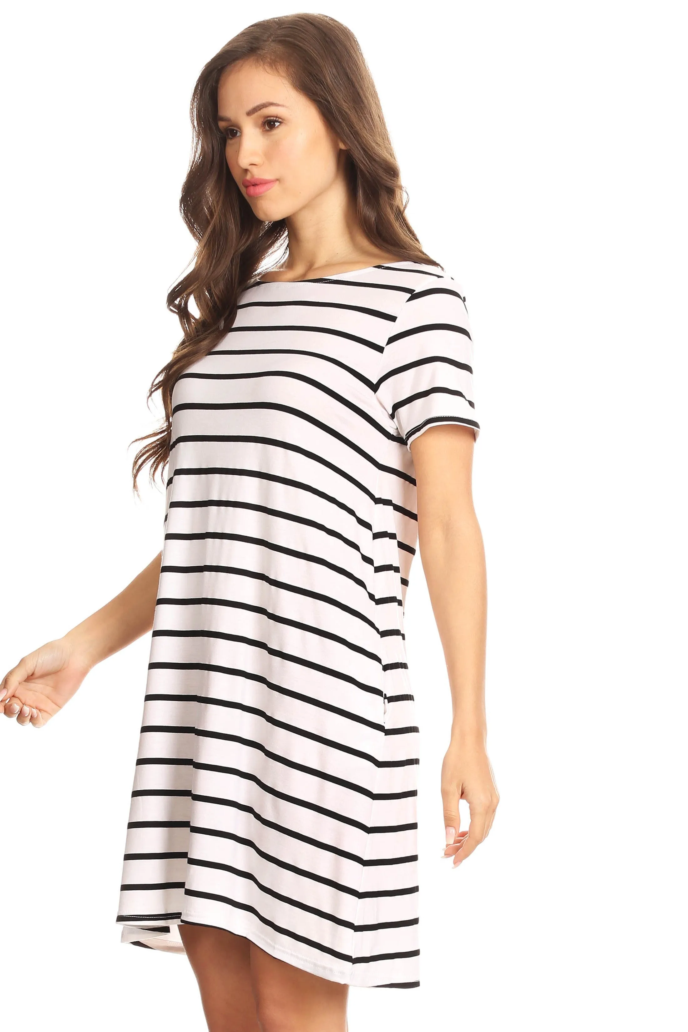 Striped Criss Cross Back Tunic Dress with Pockets