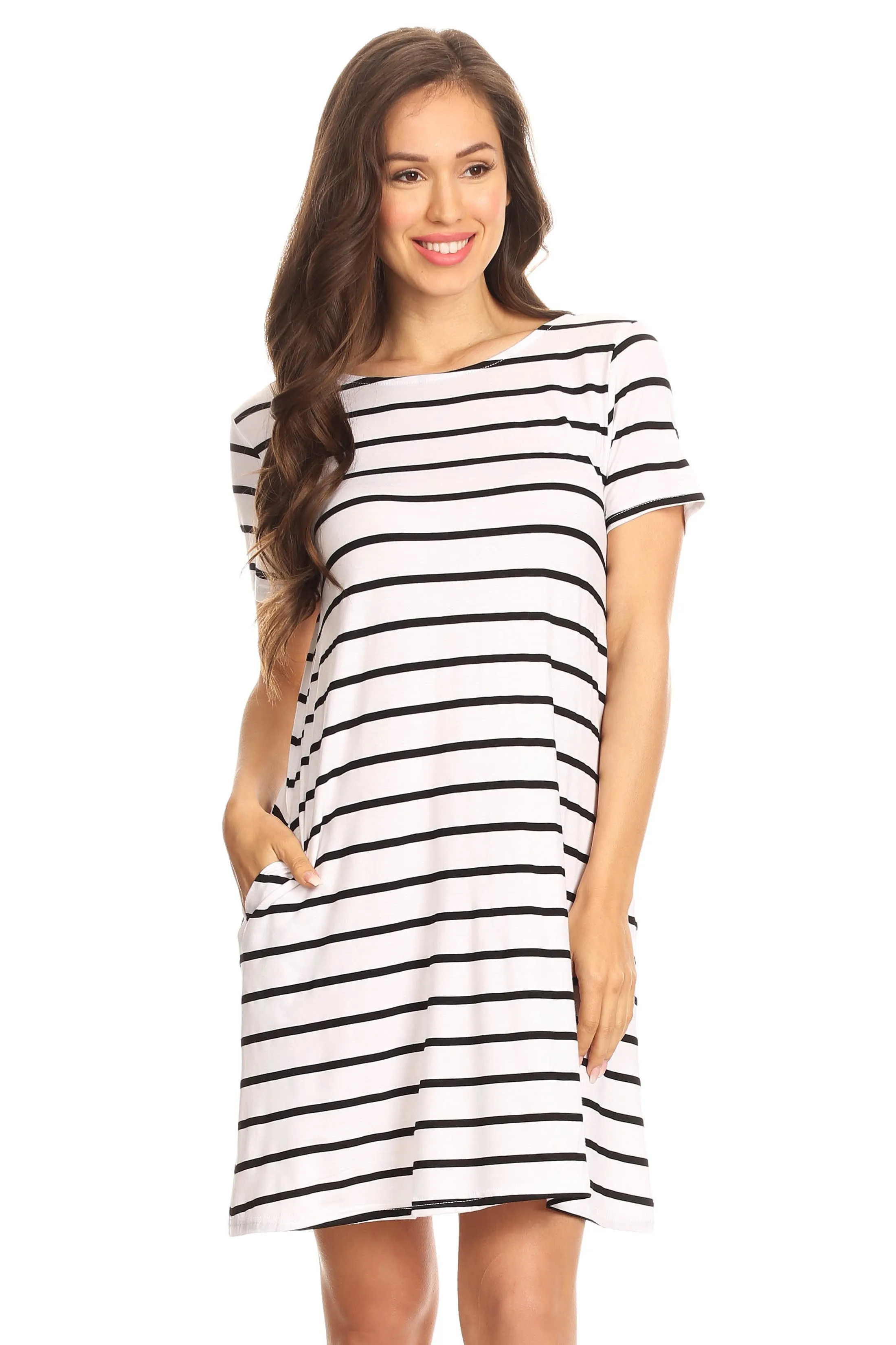 Striped Criss Cross Back Tunic Dress with Pockets