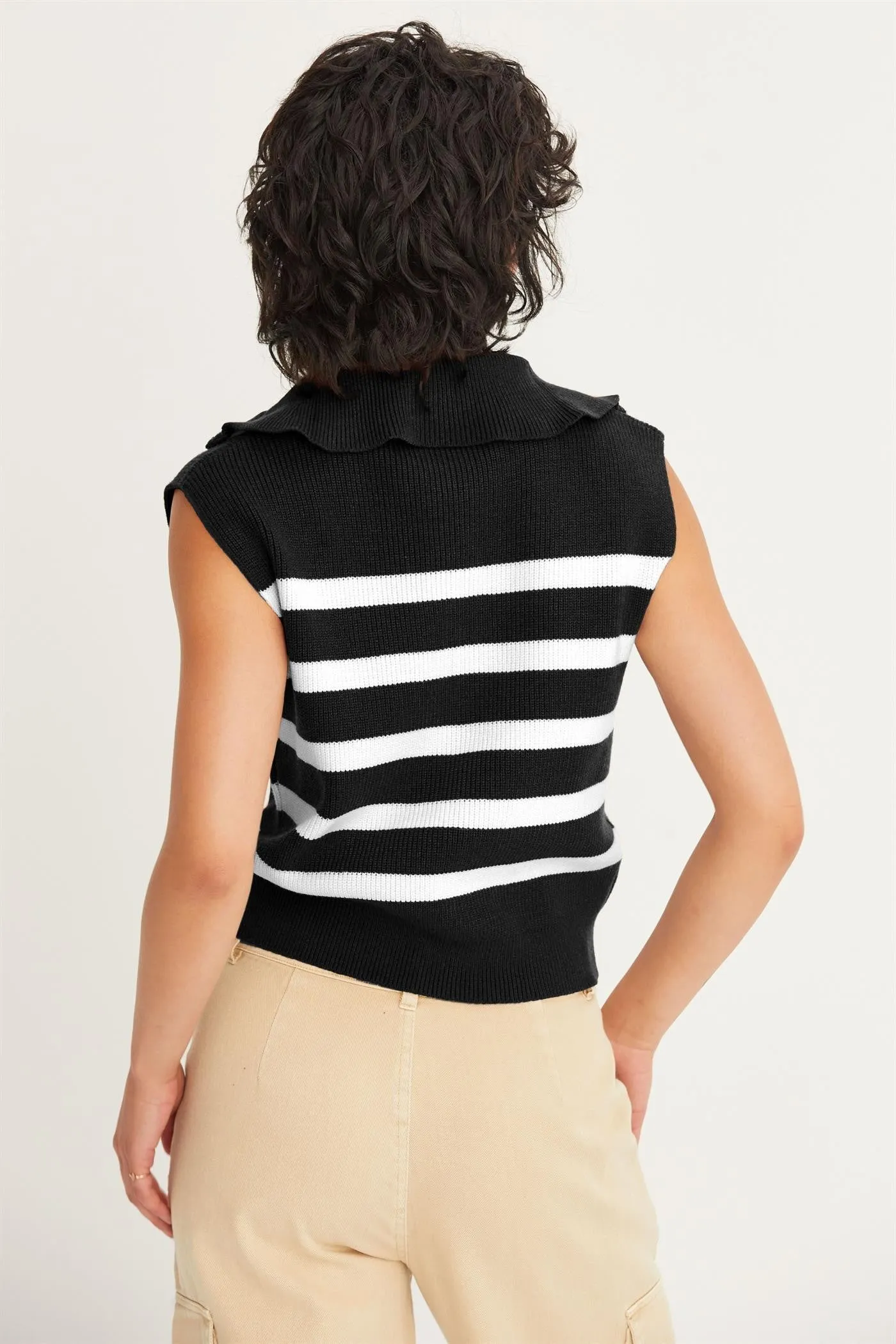 Striped Half Zip Sleeveless Sweater