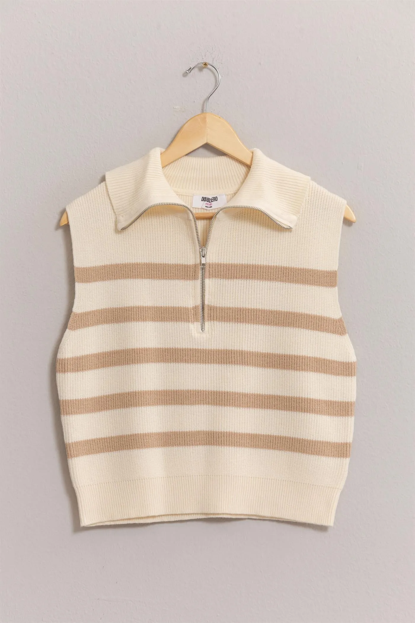 Striped Half Zip Sleeveless Sweater