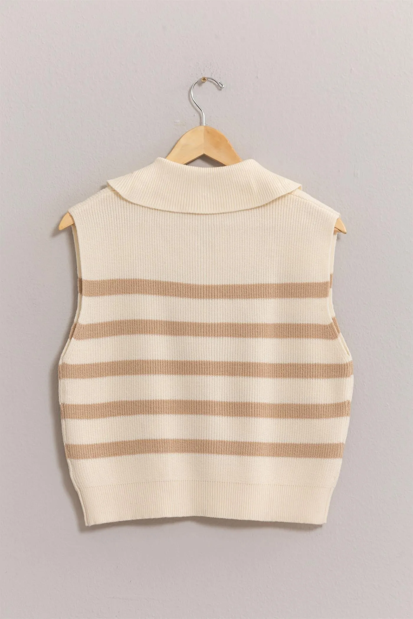 Striped Half Zip Sleeveless Sweater