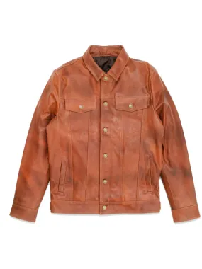 Tan Brown Trucker Style Genuine Leather Jacket