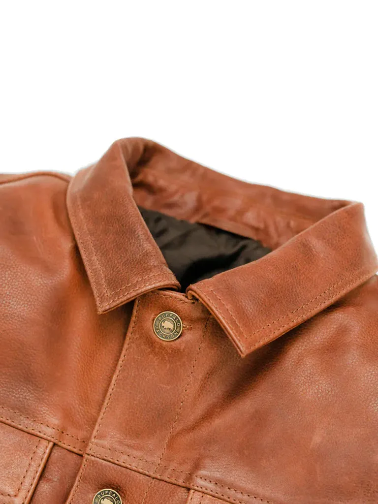 Tan Brown Trucker Style Genuine Leather Jacket