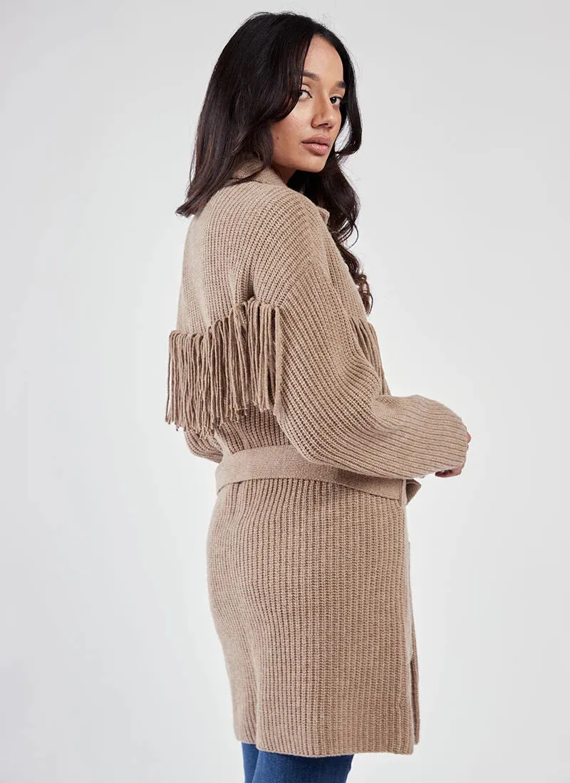 Taupe Fringe Cardigan