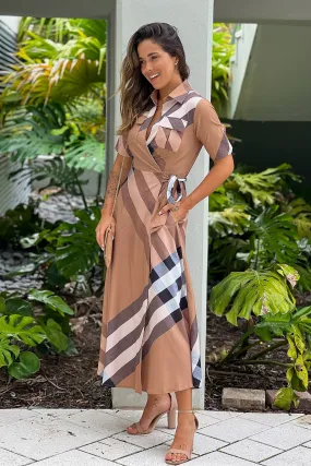 Taupe Printed Wrap Dress