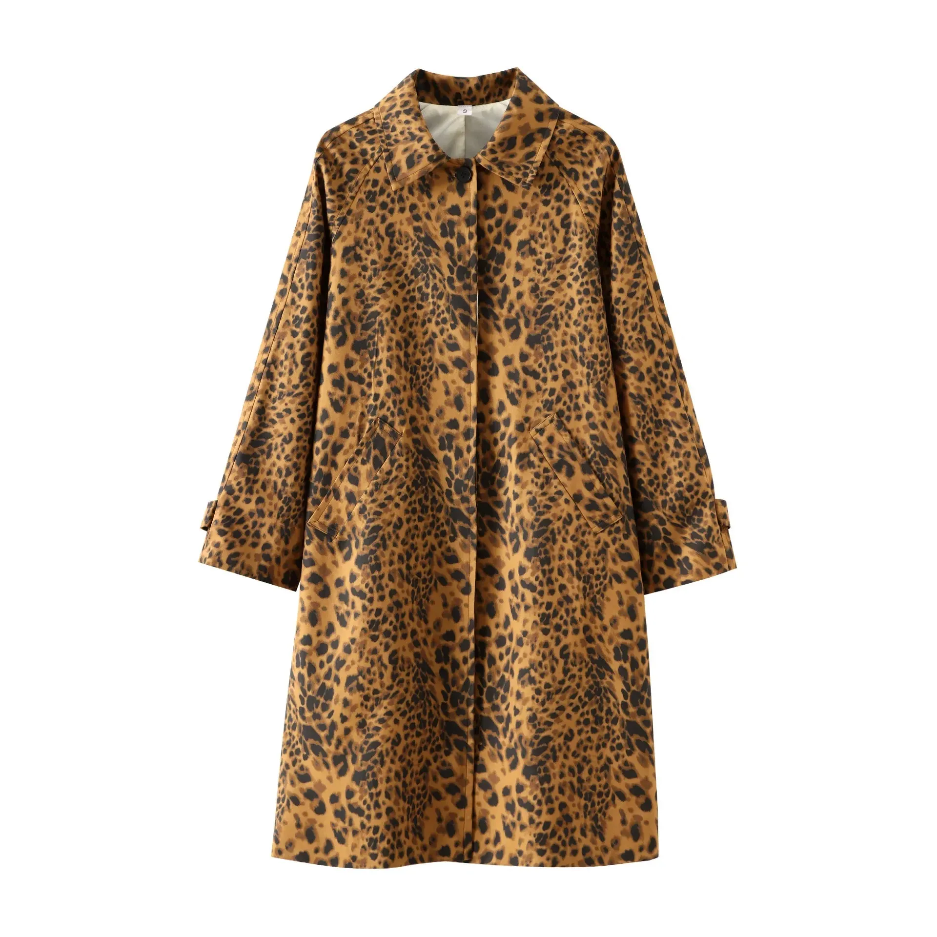 TAVIMART  -  Woman Coat Long Sleeves Hidden Buckle Leopard Print Lapel Loose Long Overcoat Vintage Pocket Female Coats Street Trench