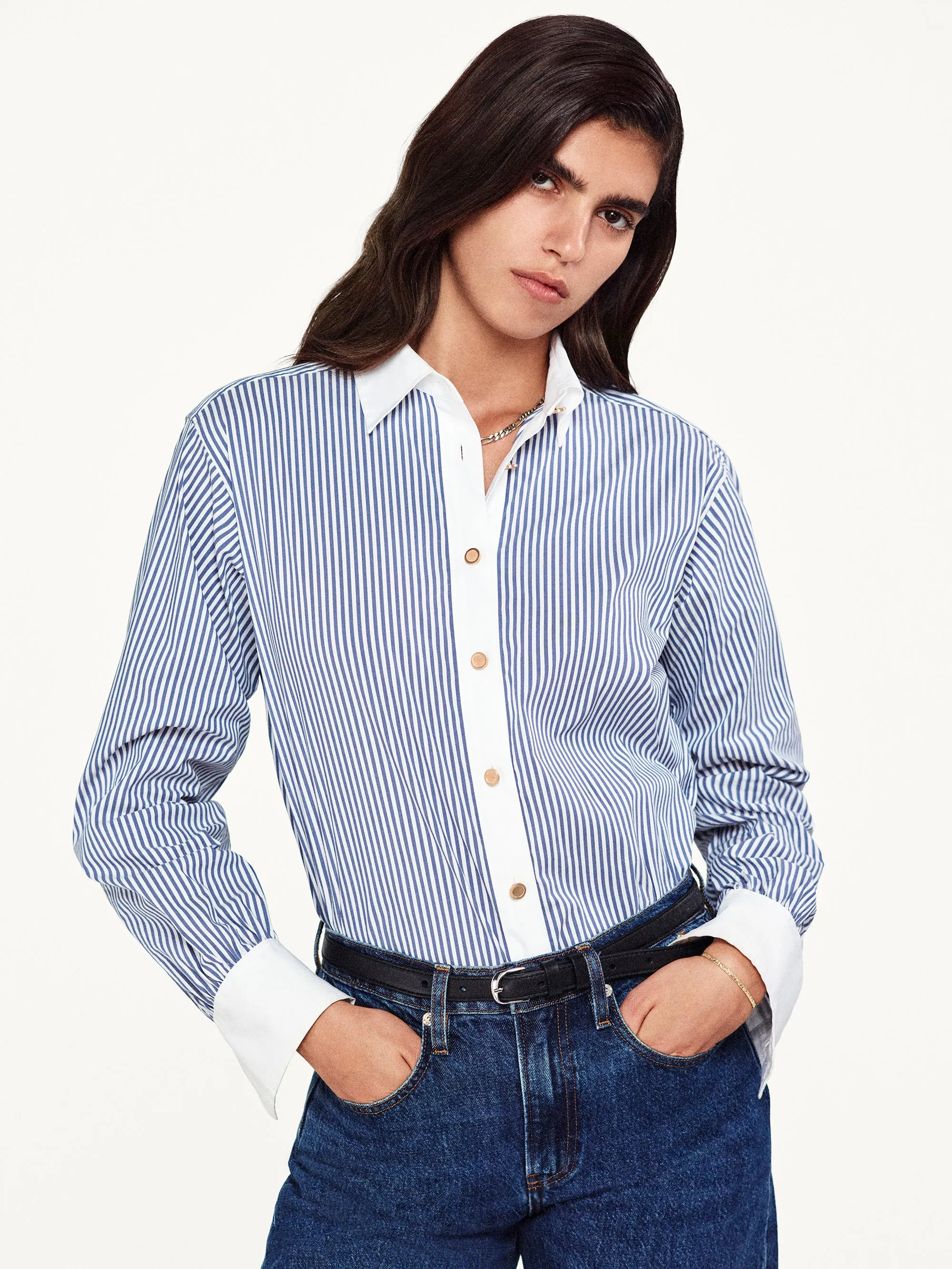 The Borrowed Shirt -- Dark Chambray Multi